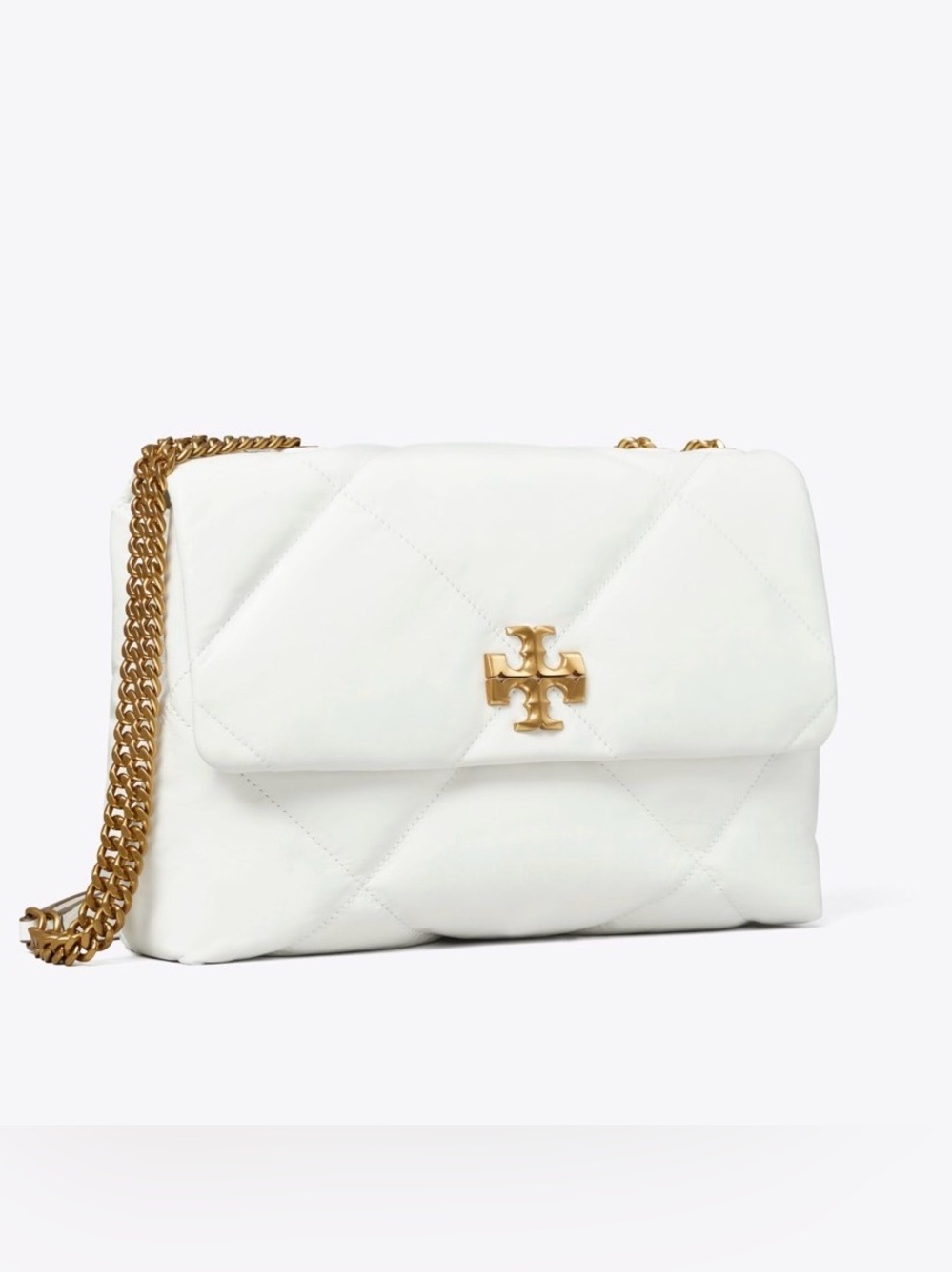 Tory Burch White Quilted Shoulder Bag with Gold Hardware